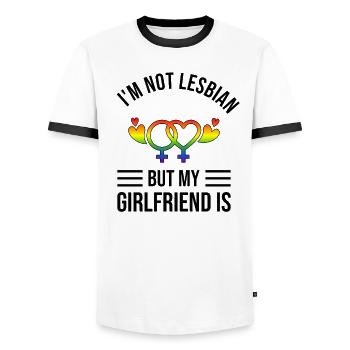 LGBT lesbian LGBTQ couple homosexuality couple couple - Men's Ringer Shirt - white/black - Front - AI Model Female 172 light (172cm) & AI Model Male 178 dark (178cm)