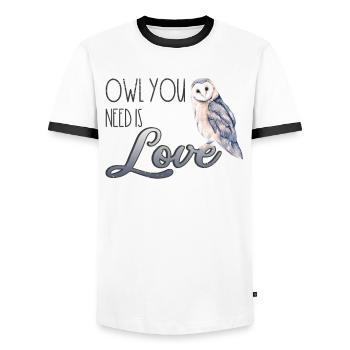 Boho Owl Eagle Owl Partner Love Forest Animal Sweet Cuddle - Men's Ringer Shirt - white/black - Front - AI Model Female 172 light (172cm) & AI Model Male 178 dark (178cm)