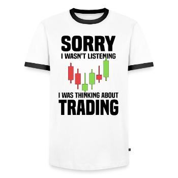 Bourse actionnaire chandelle - T-shirt contrasté Homme - blanc/noir - Devant - AI Model Female 172 light (172cm) & AI Model Male 178 dark (178cm)