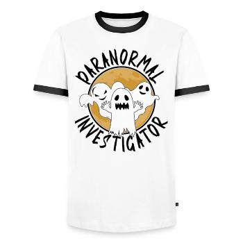 Ghost Hunter Haunted House Paranormal Halloween - Men's Ringer Shirt - white/black - Front - AI Model Female 172 light (172cm) & AI Model Male 178 dark (178cm)