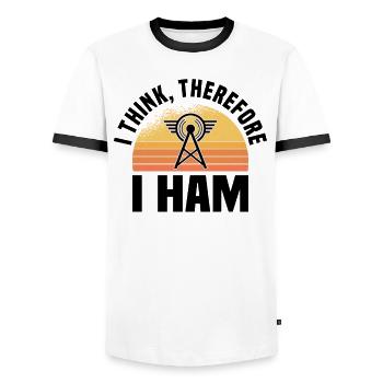 Amatuerfunker Amateur Funk Radio Ham Shortwave - Men's Ringer Shirt - white/black - Front - AI Model Female 172 light (172cm) & AI Model Male 178 dark (178cm)