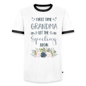 Grand-mère Arrière-grand-mère Grands-parents Bébé Fleurs - T-shirt contrasté Homme - blanc/noir - Devant - AI Model Female 172 light (172cm) & AI Model Male 178 dark (178cm)