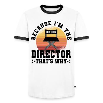 Director Filmmaker Feature Film Film - Men's Ringer Shirt - white/black - Front - AI Model Female 172 light (172cm) & AI Model Male 178 dark (178cm)