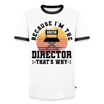 Director Filmmaker Feature Film Film - Men's Ringer Shirt - white/black - Front - AI Model Female 172 light (172cm) & AI Model Male 178 dark (178cm)
