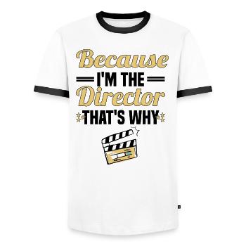 Director Filmmaker Feature Film Film - Men's Ringer Shirt - white/black - Front - AI Model Female 172 light (172cm) & AI Model Male 178 dark (178cm)