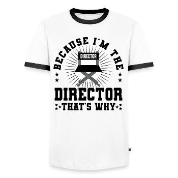 Director Filmmaker Feature Film Film - Men's Ringer Shirt - white/black - Front - AI Model Female 172 light (172cm) & AI Model Male 178 dark (178cm)