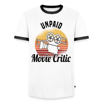 Filmkritiker Filmrezensent Spielfilm Film - Männer Kontrast-T-Shirt - Weiß/Schwarz - Vorne - AI Model Female 172 light (172cm) & AI Model Male 178 dark (178cm)