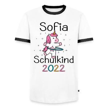 Einschulung 2022 Sofia Einhorn Erstklässler 2022 - Männer Kontrast-T-Shirt - Weiß/Schwarz - Vorne - AI Model Female 172 light (172cm) & AI Model Male 178 dark (178cm)