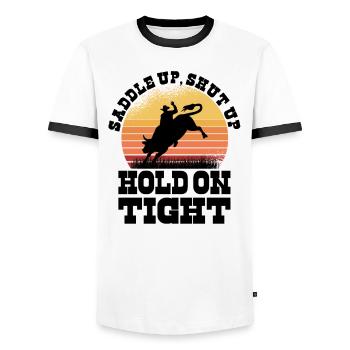 Rodéo Western Cowboy Wild West Retro Horse - T-shirt contrasté Homme - blanc/noir - Devant - AI Model Female 172 light (172cm) & AI Model Male 178 dark (178cm)
