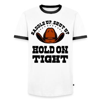 Rodéo Western Cowboy Wild West Retro Horse - T-shirt contrasté Homme - blanc/noir - Devant - AI Model Female 172 light (172cm) & AI Model Male 178 dark (178cm)