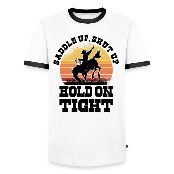 Rodéo Western Cowboy Wild West Retro Horse - T-shirt contrasté Homme - blanc/noir - Devant - AI Model Female 172 light (172cm) & AI Model Male 178 dark (178cm)
