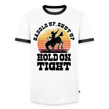 Rodéo Western Cowboy Wild West Retro Horse - T-shirt contrasté Homme - blanc/noir - Devant - AI Model Female 172 light (172cm) & AI Model Male 178 dark (178cm)