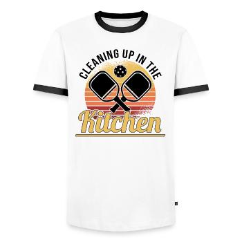 Pickleball Retro Love Dinking Pickleball Joueur - T-shirt contrasté Homme - blanc/noir - Devant - AI Model Female 172 light (172cm) & AI Model Male 178 dark (178cm)