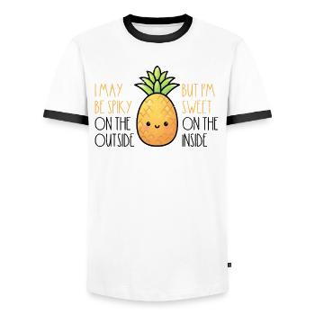 Sweet Pineapple Holiday Hawaii Tropical Dicton Été - T-shirt contrasté Homme - blanc/noir - Devant - AI Model Female 172 light (172cm) & AI Model Male 178 dark (178cm)