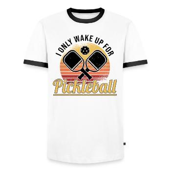 Pickleball Retro Love Dinking Pickleball Joueur - T-shirt contrasté Homme - blanc/noir - Devant - AI Model Female 172 light (172cm) & AI Model Male 178 dark (178cm)
