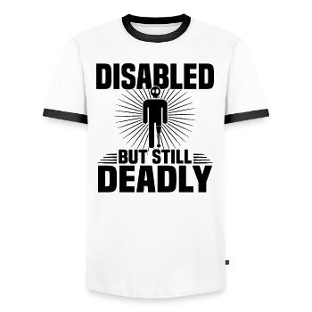 Fauteuil roulant amputé pour handicapés invalidés - T-shirt contrasté Homme - blanc/noir - Devant - AI Model Female 172 light (172cm) & AI Model Male 178 dark (178cm)