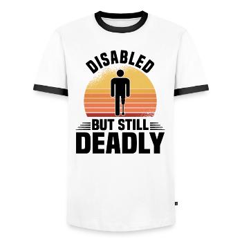 Fauteuil roulant amputé pour handicapés invalidés - T-shirt contrasté Homme - blanc/noir - Devant - AI Model Female 172 light (172cm) & AI Model Male 178 dark (178cm)
