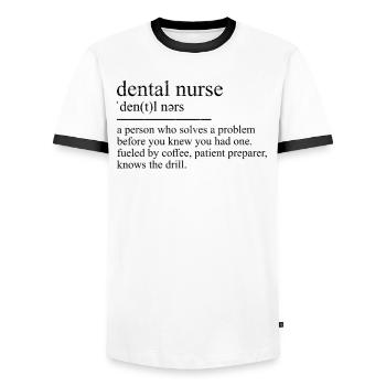 Assistant dentaire Stomatologiste Définition Zfa Dentiste - T-shirt contrasté Homme - blanc/noir - Devant - AI Model Female 172 light (172cm) & AI Model Male 178 dark (178cm)