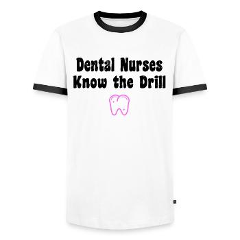 Définition Stomatologue Zfa Dentiste Assistant dentaire - T-shirt contrasté Homme - blanc/noir - Devant - AI Model Female 172 light (172cm) & AI Model Male 178 dark (178cm)