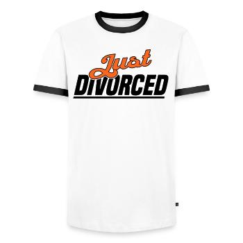 Divorce Separation Marriage Ex Divorce Party - Men's Ringer Shirt - white/black - Front - AI Model Female 172 light (172cm) & AI Model Male 178 dark (178cm)