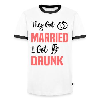 JGA Wedding Marriage Jungesellenabschied Party - Men's Ringer Shirt - white/black - Front - AI Model Female 172 light (172cm) & AI Model Male 178 dark (178cm)