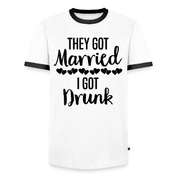 JGA Wedding Marriage Jungesellenabschied Party - Men's Ringer Shirt - white/black - Front - AI Model Female 172 light (172cm) & AI Model Male 178 dark (178cm)