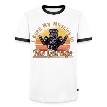 Muscel Car V8 Turbocompresseur Camion Voiture de course - T-shirt contrasté Homme - blanc/noir - Devant - AI Model Female 172 light (172cm) & AI Model Male 178 dark (178cm)