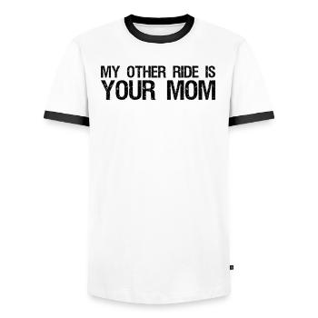 Muscel Car V8 Turbocharger Tuning Racing Car - Men's Ringer Shirt - white/black - Front - AI Model Female 172 light (172cm) & AI Model Male 178 dark (178cm)