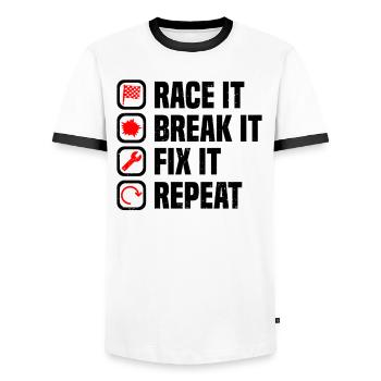 Muscel Car V8 Turbocharger Tuning Racing Car - Men's Ringer Shirt - white/black - Front - AI Model Female 172 light (172cm) & AI Model Male 178 dark (178cm)
