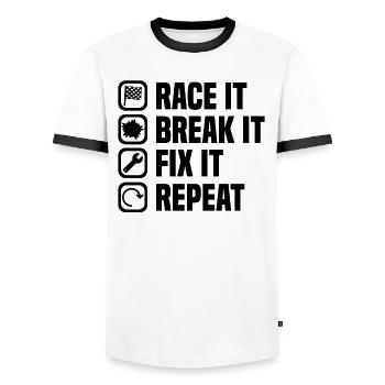Muscel Car V8 Turbocharger Tuning Racing Car - Men's Ringer Shirt - white/black - Front - AI Model Female 172 light (172cm) & AI Model Male 178 dark (178cm)