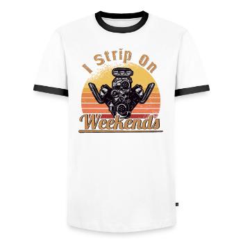 Muscel Car V8 Turbocharger Tuning Racing Car - Men's Ringer Shirt - white/black - Front - AI Model Female 172 light (172cm) & AI Model Male 178 dark (178cm)