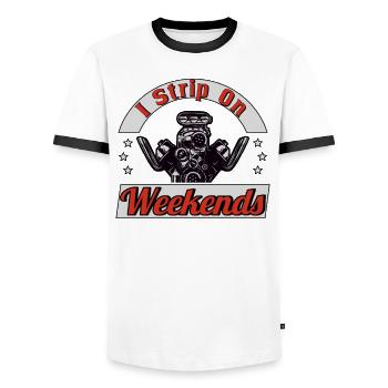 Muscel Car V8 Turbocharger Tuning Racing Car - Men's Ringer Shirt - white/black - Front - AI Model Female 172 light (172cm) & AI Model Male 178 dark (178cm)