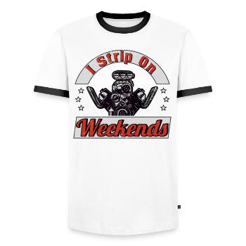 Muscel Car V8 Turbocharger Tuning Racing Car - Men's Ringer Shirt - white/black - Front - AI Model Female 172 light (172cm) & AI Model Male 178 dark (178cm)