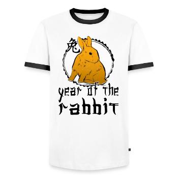 Chinese Rabbit Character New Year - Men's Ringer Shirt - white/black - Front - AI Model Female 172 light (172cm) & AI Model Male 178 dark (178cm)