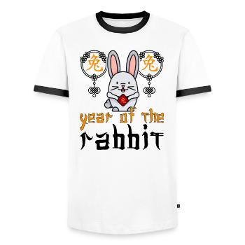 Chinese Rabbit Character New Year - Men's Ringer Shirt - white/black - Front - AI Model Female 172 light (172cm) & AI Model Male 178 dark (178cm)