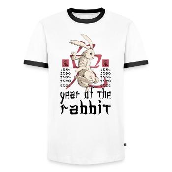 Chinese Rabbit Character New Year - Men's Ringer Shirt - white/black - Front - AI Model Female 172 light (172cm) & AI Model Male 178 dark (178cm)