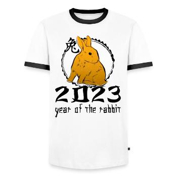 Chinese Rabbit Character New Year - Men's Ringer Shirt - white/black - Front - AI Model Female 172 light (172cm) & AI Model Male 178 dark (178cm)