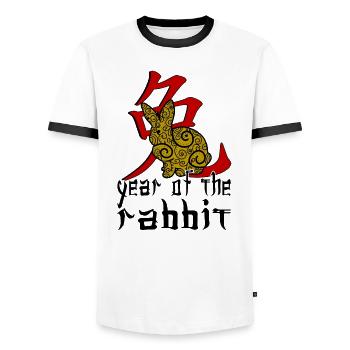 Chinese Rabbit Character New Year - Men's Ringer Shirt - white/black - Front - AI Model Female 172 light (172cm) & AI Model Male 178 dark (178cm)