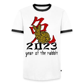 Chinese Rabbit Character New Year - Men's Ringer Shirt - white/black - Front - AI Model Female 172 light (172cm) & AI Model Male 178 dark (178cm)