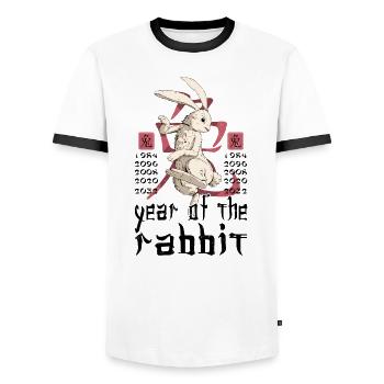 Chinese Rabbit Character New Year - Men's Ringer Shirt - white/black - Front - AI Model Female 172 light (172cm) & AI Model Male 178 dark (178cm)