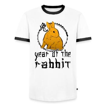 Chinese Rabbit Character New Year - Men's Ringer Shirt - white/black - Front - AI Model Female 172 light (172cm) & AI Model Male 178 dark (178cm)