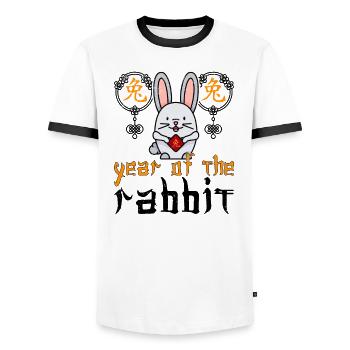 Chinese Rabbit Character New Year - Men's Ringer Shirt - white/black - Front - AI Model Female 172 light (172cm) & AI Model Male 178 dark (178cm)