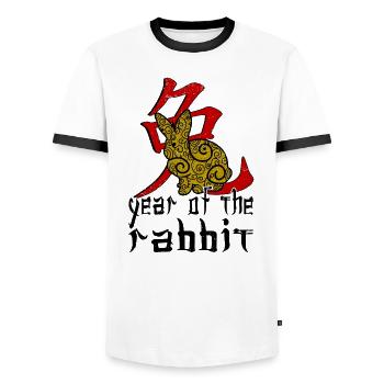 Chinese Rabbit Character New Year - Men's Ringer Shirt - white/black - Front - AI Model Female 172 light (172cm) & AI Model Male 178 dark (178cm)