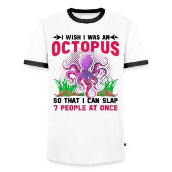 Octopus Octopus Sea Tentacle Octopus Octopus Octopus - Men's Ringer Shirt - white/black - Front - AI Model Female 172 light (172cm) & AI Model Male 178 dark (178cm)