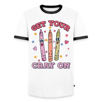 Enseignante au primaire Éducatrice de maternelle - T-shirt contrasté Homme - blanc/noir - Devant - AI Model Female 172 light (172cm) & AI Model Male 178 dark (178cm)