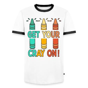 Enseignante au primaire Éducatrice de maternelle - T-shirt contrasté Homme - blanc/noir - Devant - AI Model Female 172 light (172cm) & AI Model Male 178 dark (178cm)