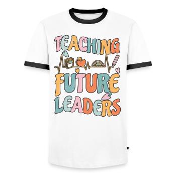 Primary School Teacher Kindergarten Educator - Men's Ringer Shirt - white/black - Front - AI Model Female 172 light (172cm) & AI Model Male 178 dark (178cm)
