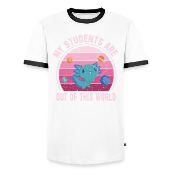 Enseignante au primaire Éducatrice de maternelle - T-shirt contrasté Homme - blanc/noir - Devant - AI Model Female 172 light (172cm) & AI Model Male 178 dark (178cm)