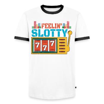 Kasino Glücksspiel Spielautomat Kartenspiel - Männer Kontrast-T-Shirt - Weiß/Schwarz - Vorne - AI Model Female 172 light (172cm) & AI Model Male 178 dark (178cm)