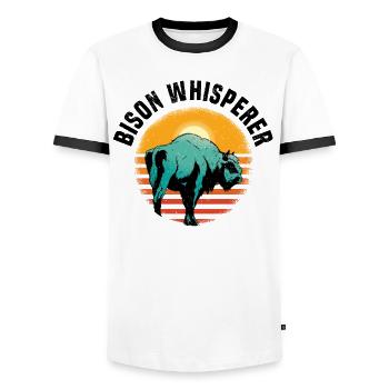 Buffalo Bison Ox Indian American - Men's Ringer Shirt - white/black - Front - AI Model Female 172 light (172cm) & AI Model Male 178 dark (178cm)